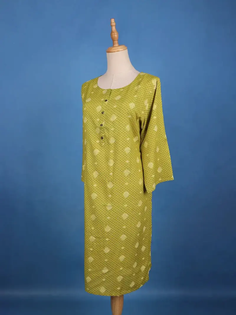Olive Green Printed Cotton Kurti 4
