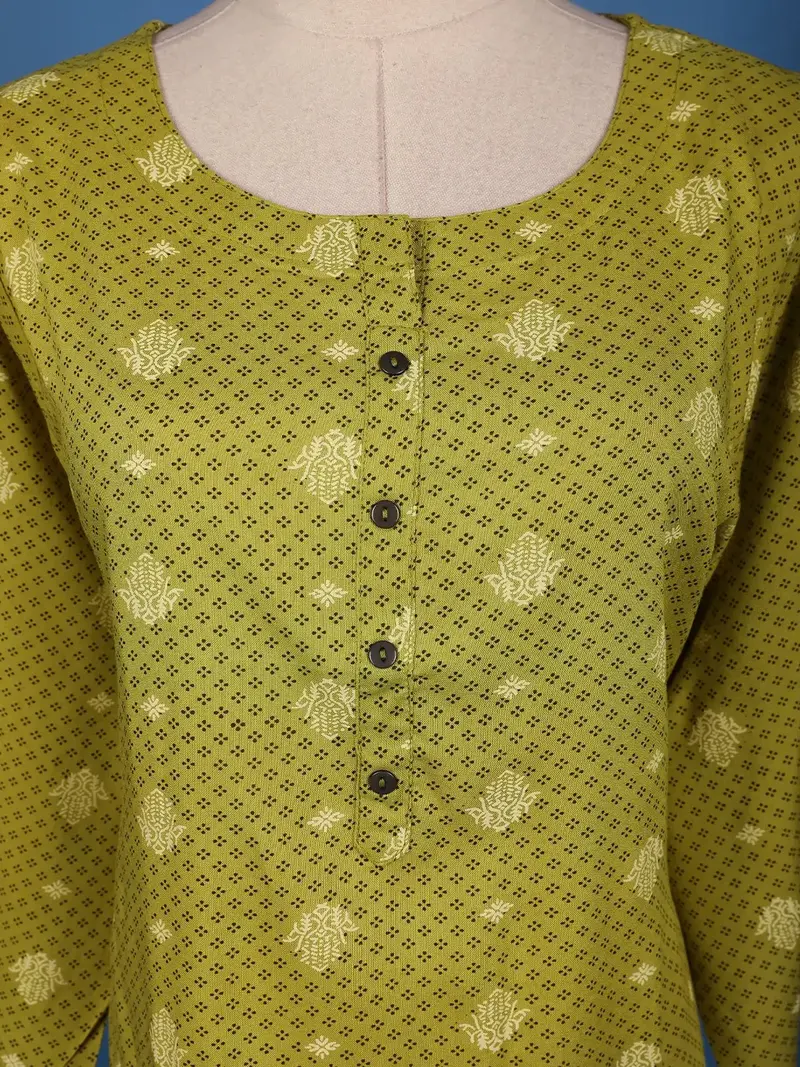 Olive Green Printed Cotton Kurti 5