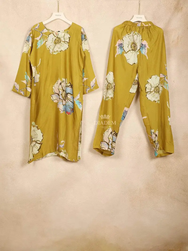 Olive Green Straight Cut Salwar Suit Adorned With Sequins And Floral Design Without Dupatta 1