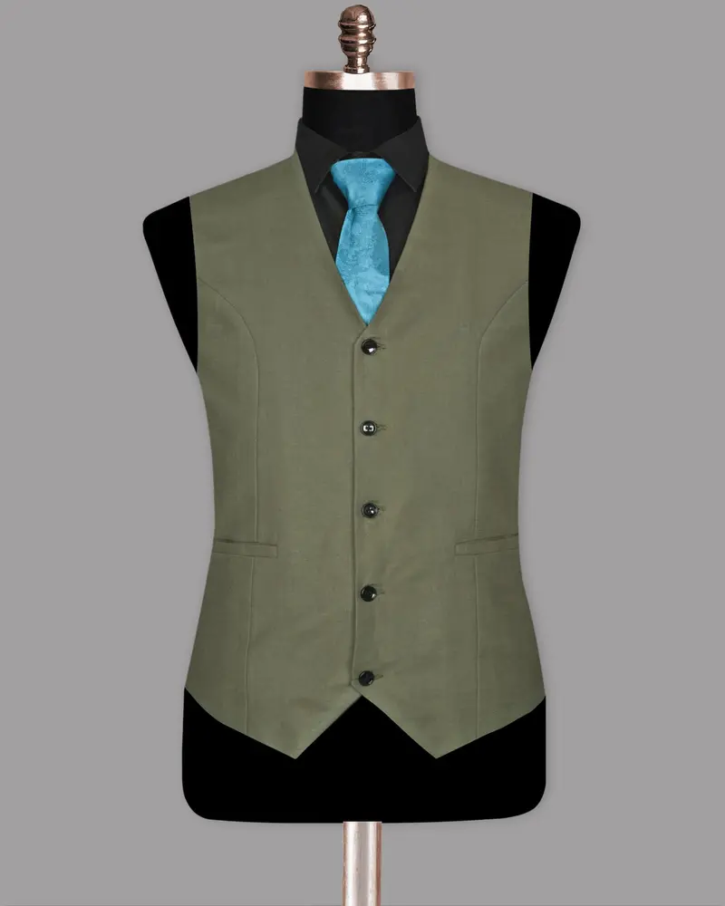 Olive Luxurious Linen Waistcoat 2