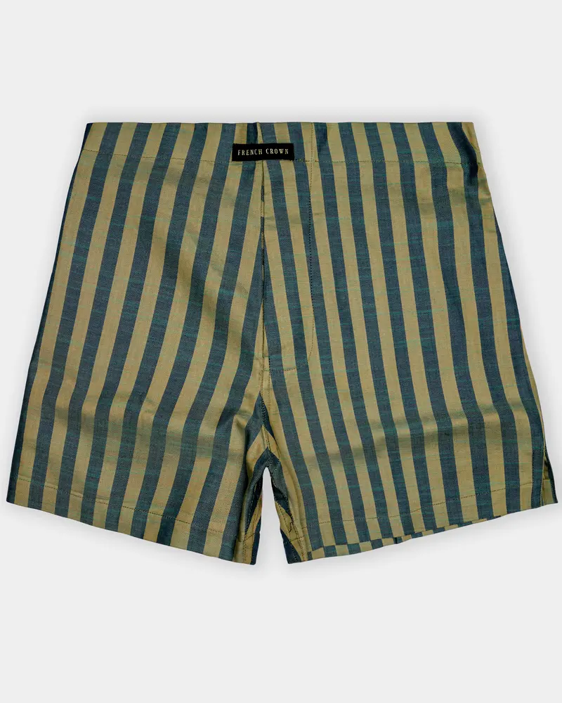 Olive-Spectra Green And Camo Cream Striped Herringbron Premium Cotton Boxer 1