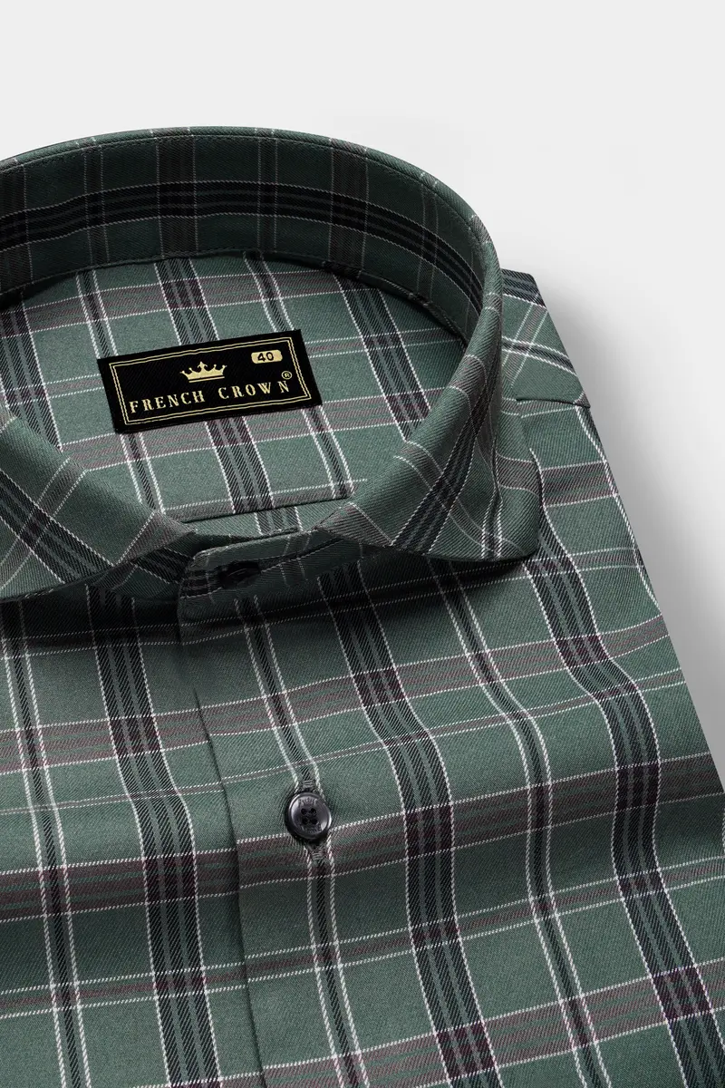 Olive Twill-Mineral Plaid Premium Cotton Shirt 1