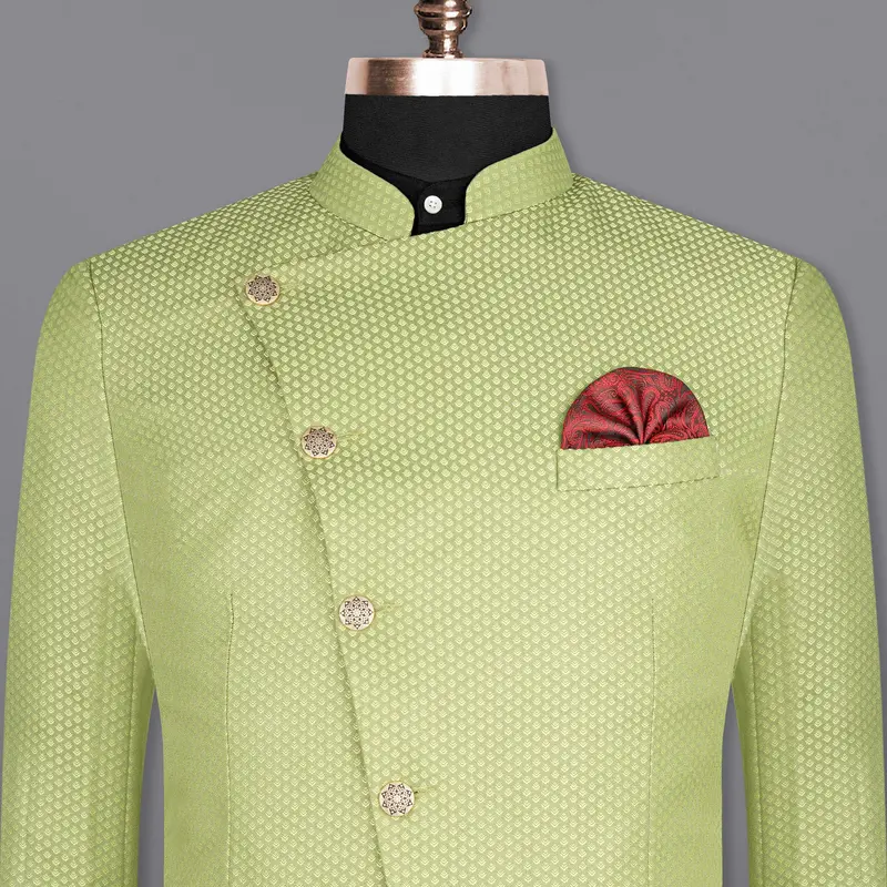 Olivine Green Cross Placket Bandhgala Designer Blazer 1