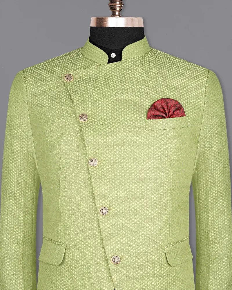 Olivine Green Cross Placket Bandhgala Designer Blazer 2