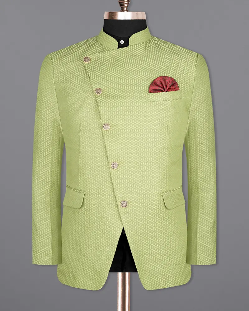 Olivine Green Cross Placket Bandhgala Designer Blazer 8