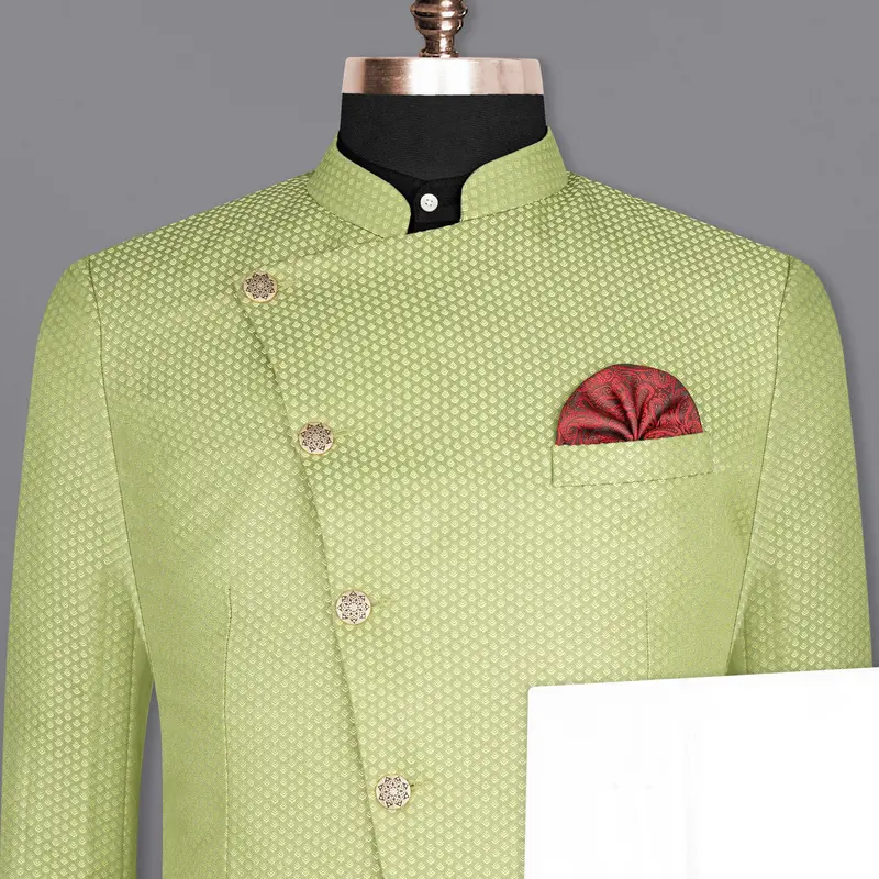 Olivine Green Cross Placket Bandhgala Designer Suit 1