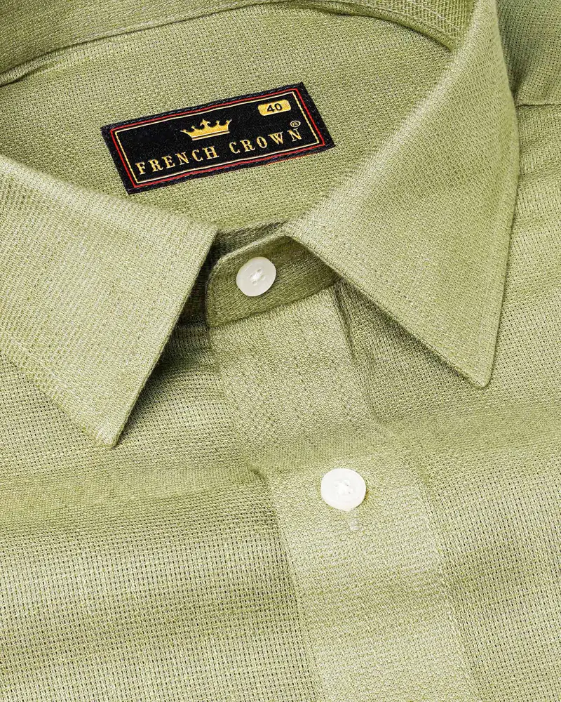 Olivine Green Dobby Textured Premium Giza Cotton Shirt 1