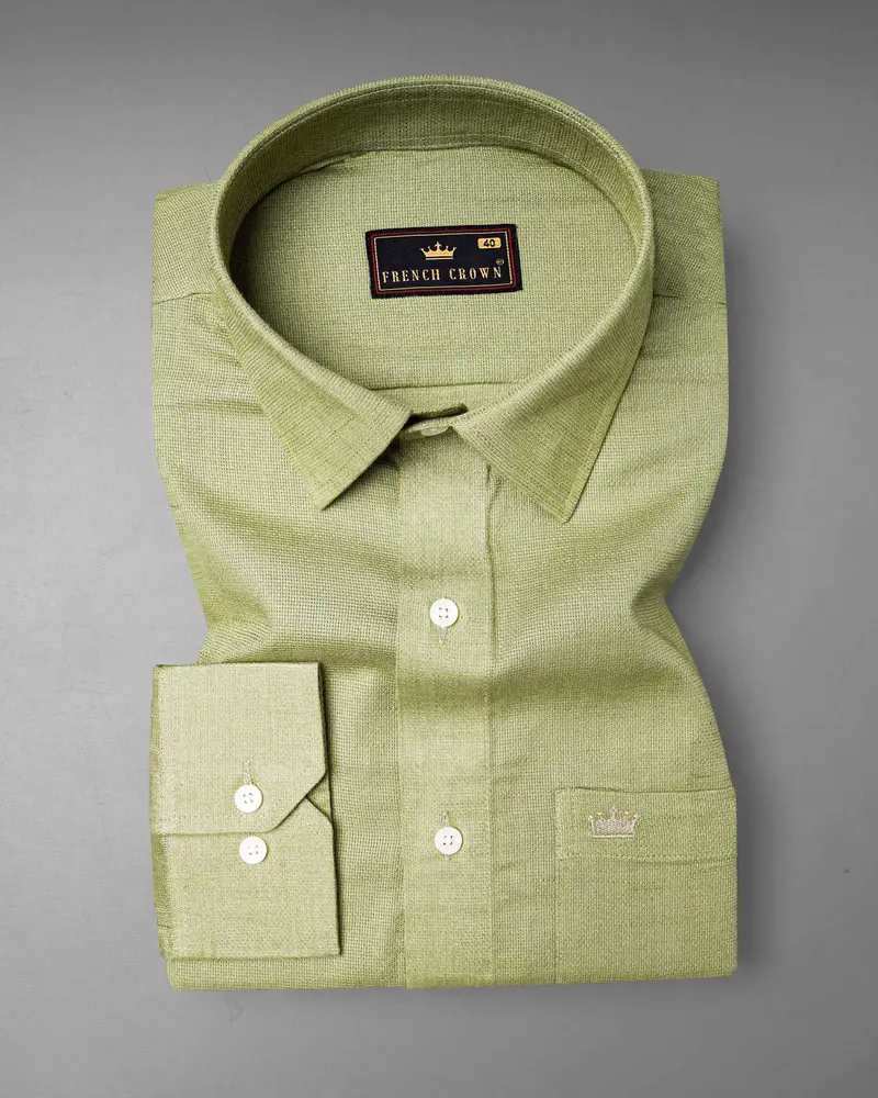 Olivine Green Dobby Textured Premium Giza Cotton Shirt 3