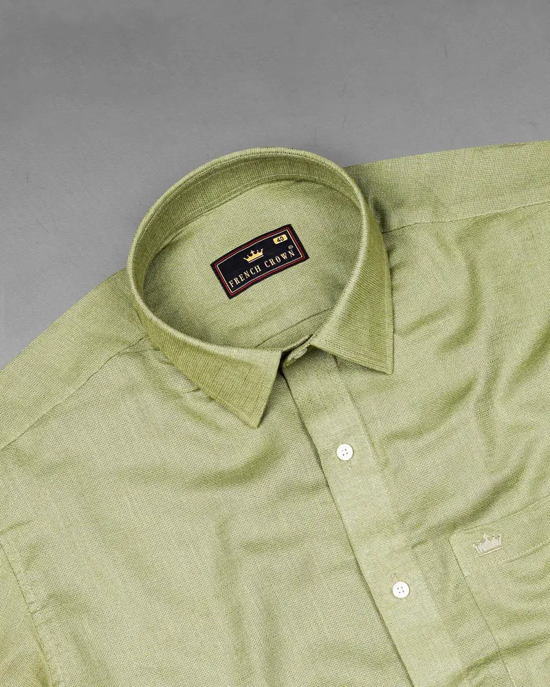 Olivine Green Dobby Textured Premium Giza Cotton Shirt 4