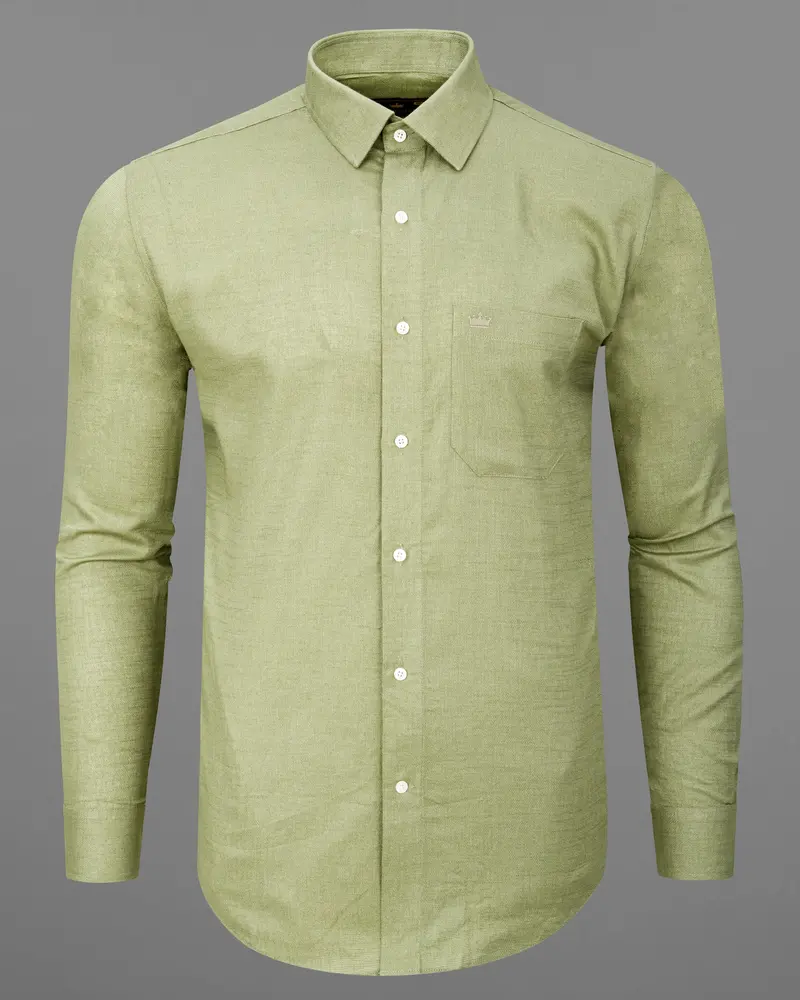 Olivine Green Dobby Textured Premium Giza Cotton Shirt 5
