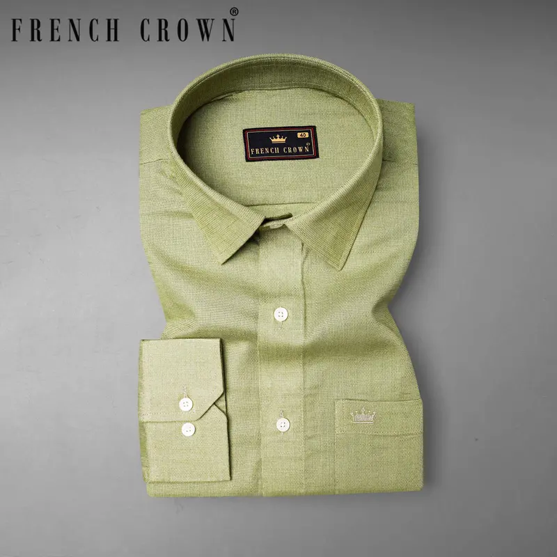 Olivine Green Dobby Textured Premium Giza Cotton Shirt 7
