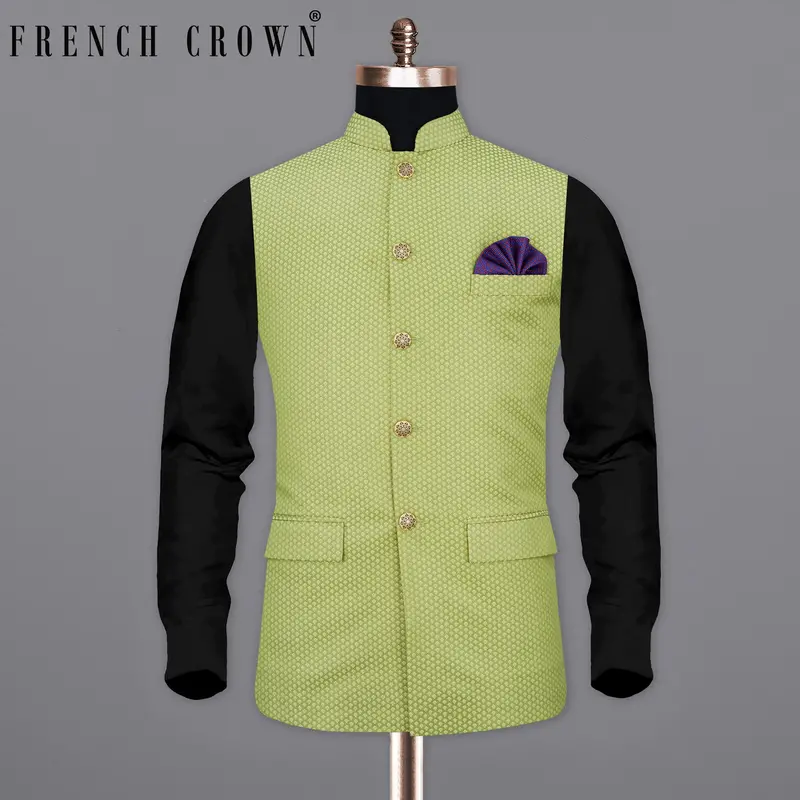 Olivine Green Textured Nehru Jacket 1