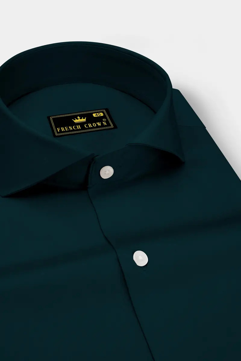 Olvoro Burnham Green Subtle Sheen Super Soft Premium Cotton Cut Away Collar Dress Shirt 2