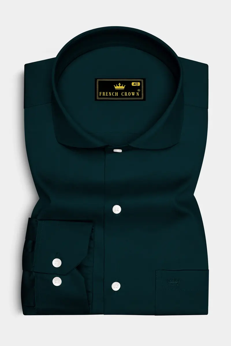 Olvoro Burnham Green Subtle Sheen Super Soft Premium Cotton Cut Away Collar Dress Shirt 4