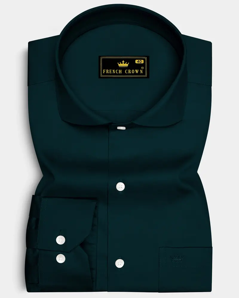 Olvoro Burnham Green Subtle Sheen Super Soft Premium Cotton Cut Away Collar Dress Shirt 6