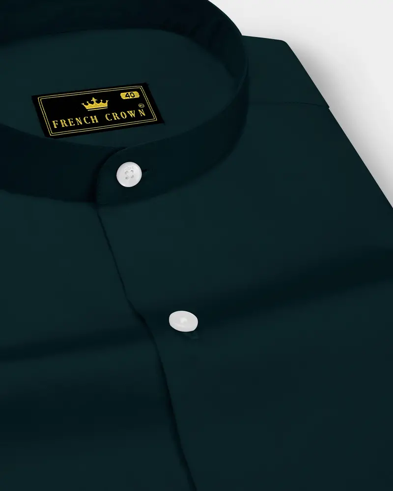 Olvoro Burnham Green Subtle Sheen Super Soft Premium Cotton Mandarin Dress Shirt 1