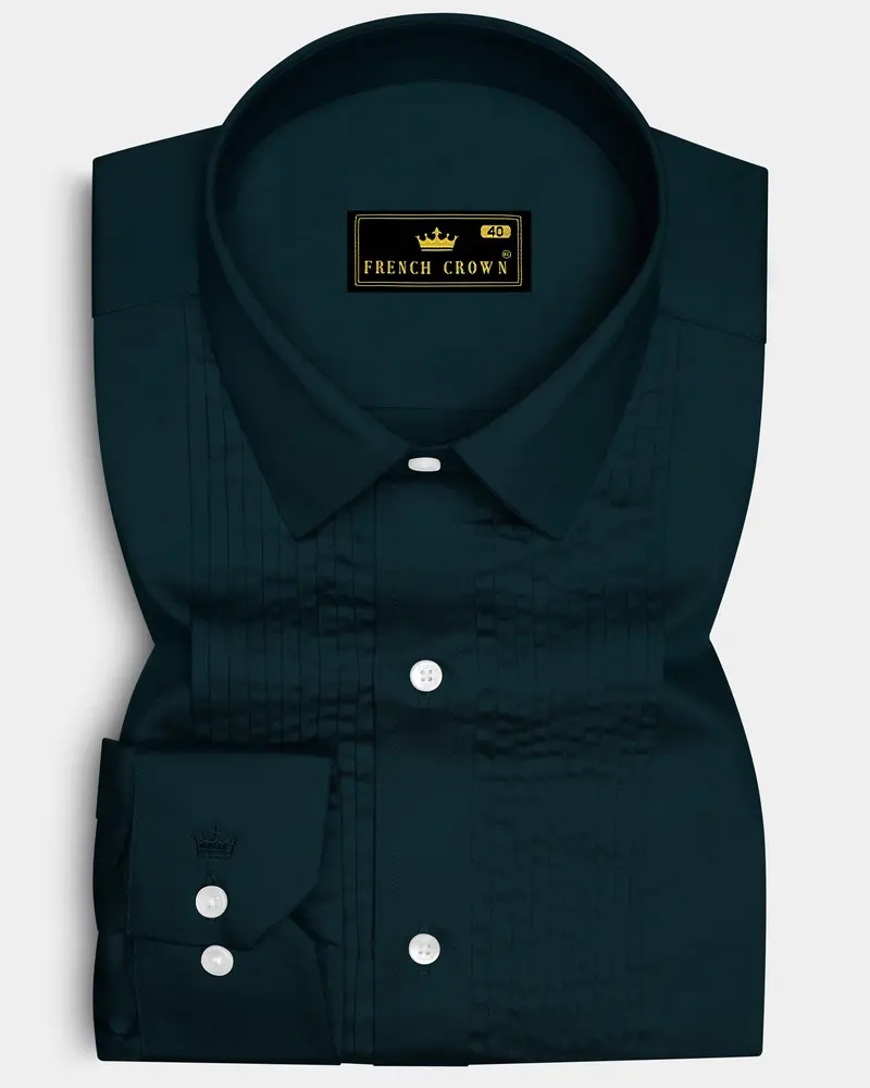 Olvoro Burnham Green Subtle Sheen Super Soft Premium Cotton Tuxedo Dress Shirt 1
