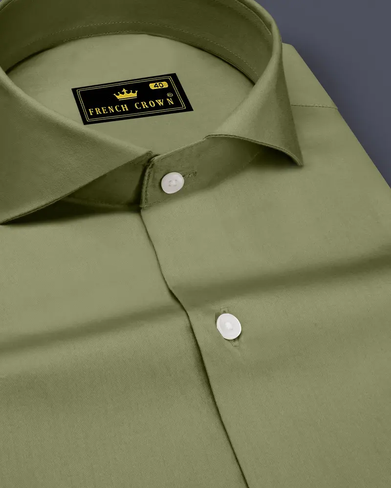 Olvoro-Flex Smoke Green Subtle Sheen Super Soft Premium Cotton Cut Away Collar Dress Shirt 1