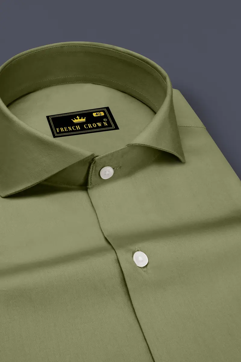 Olvoro-Flex Smoke Green Subtle Sheen Super Soft Premium Cotton Cut Away Collar Dress Shirt 2