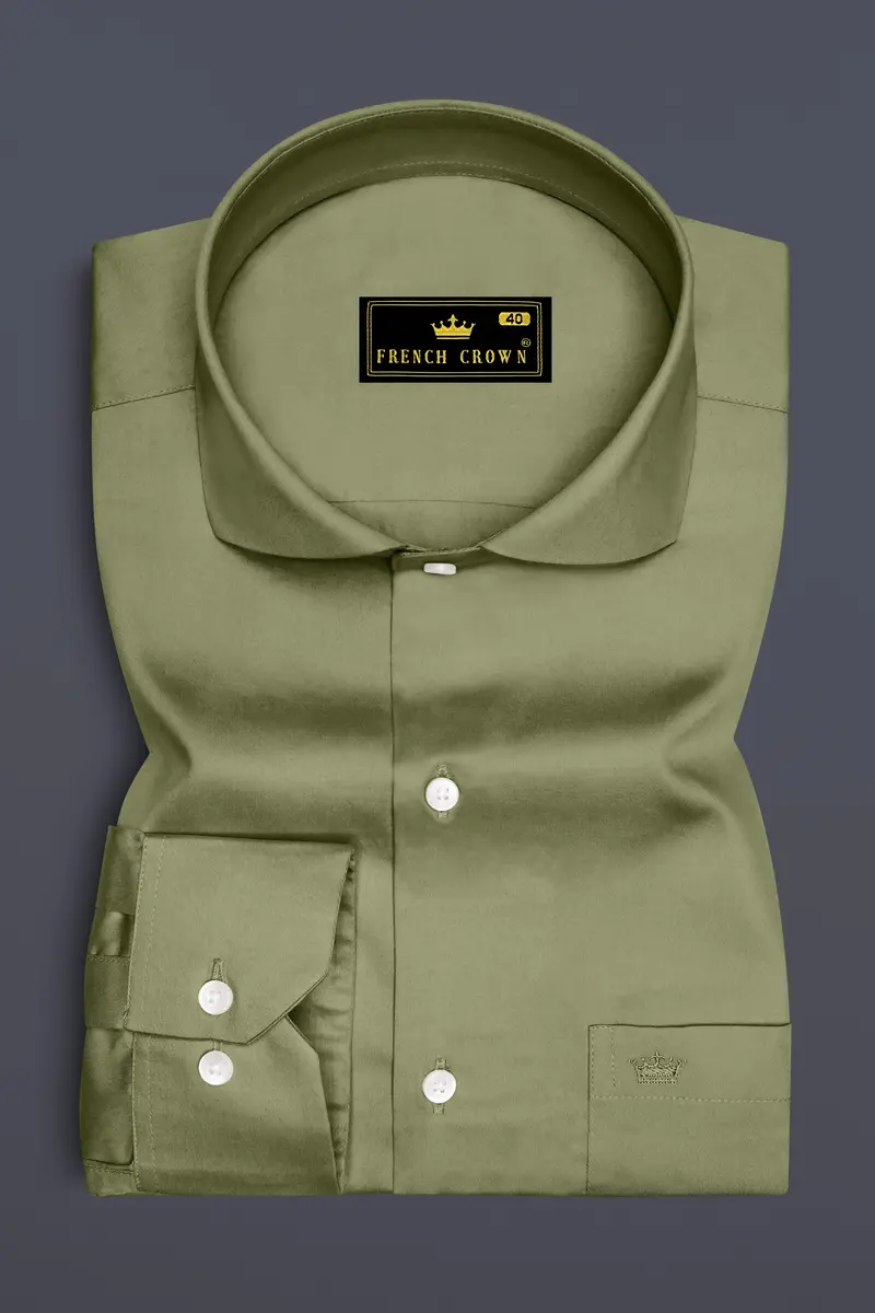 Olvoro-Flex Smoke Green Subtle Sheen Super Soft Premium Cotton Cut Away Collar Dress Shirt 4