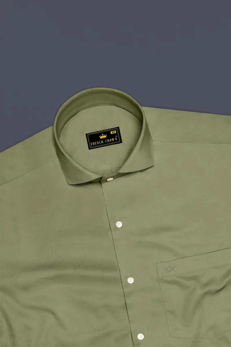 Olvoro-Flex Smoke Green Subtle Sheen Super Soft Premium Cotton Cut Away Collar Dress Shirt 5