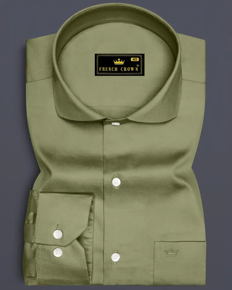 Olvoro-Flex Smoke Green Subtle Sheen Super Soft Premium Cotton Cut Away Collar Dress Shirt 6