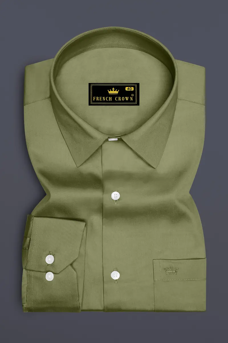 Olvoro-Flex Smoke Green Subtle Sheen Super Soft Premium Cotton Dress Shirt 4