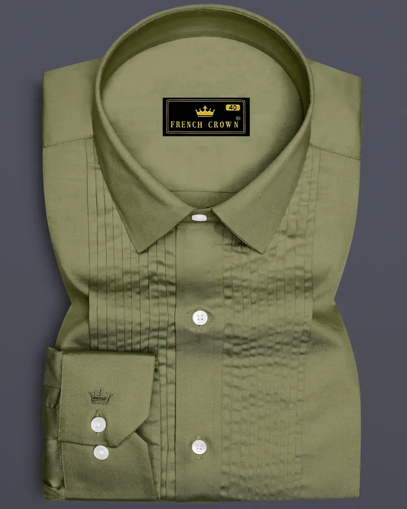 Olvoro-Flex Smoke Green Subtle Sheen Super Soft Premium Cotton Tuxedo Dress Shirt 1