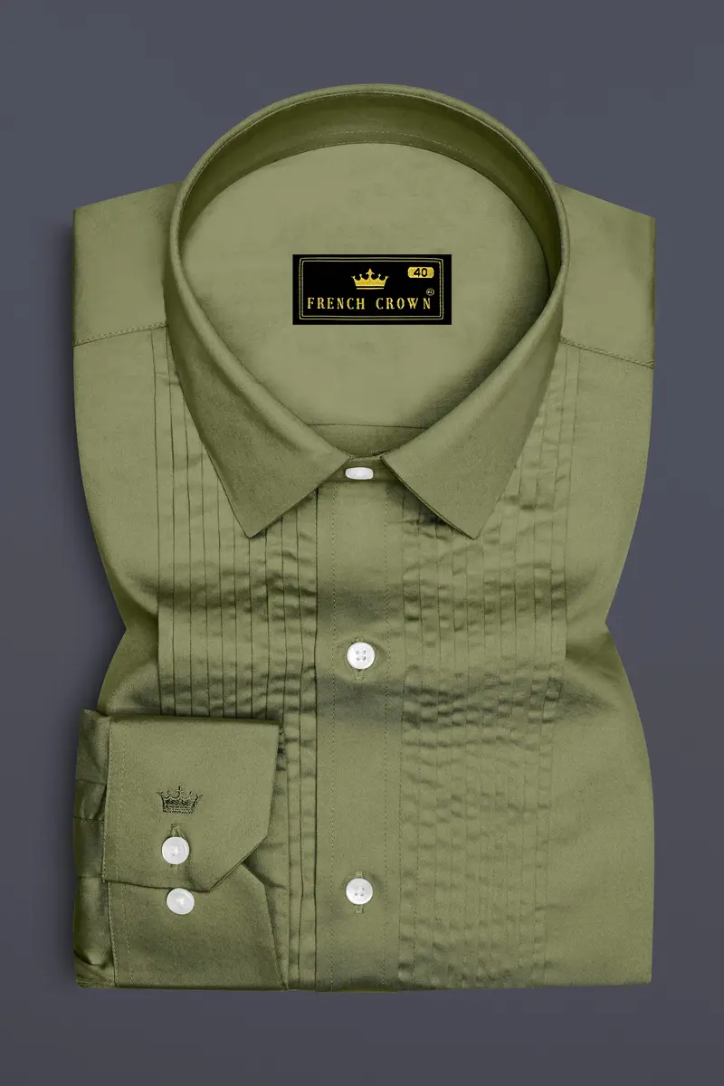 Olvoro-Flex Smoke Green Subtle Sheen Super Soft Premium Cotton Tuxedo Dress Shirt 2