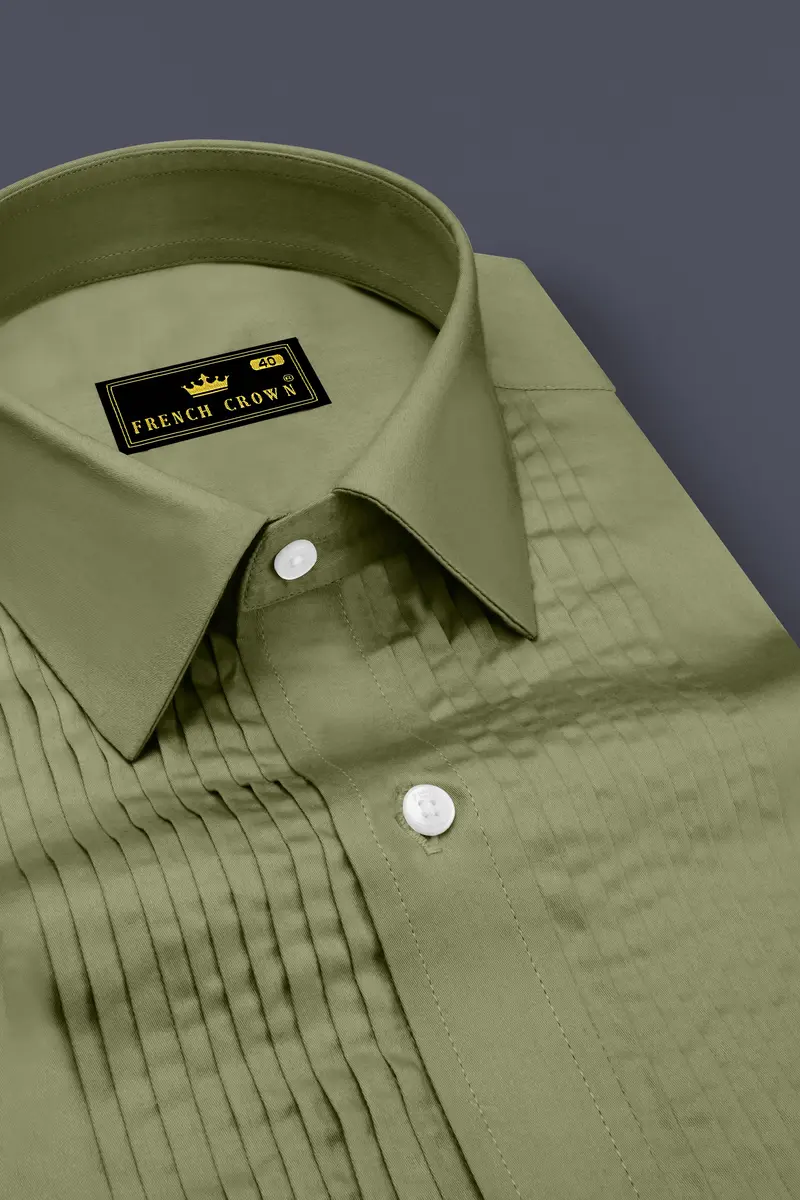 Olvoro-Flex Smoke Green Subtle Sheen Super Soft Premium Cotton Tuxedo Dress Shirt 4