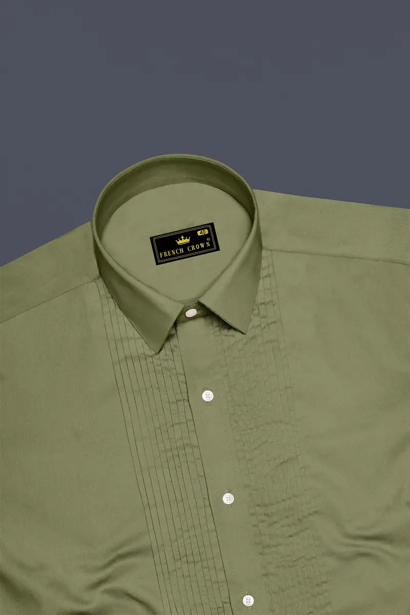 Olvoro-Flex Smoke Green Subtle Sheen Super Soft Premium Cotton Tuxedo Dress Shirt 5
