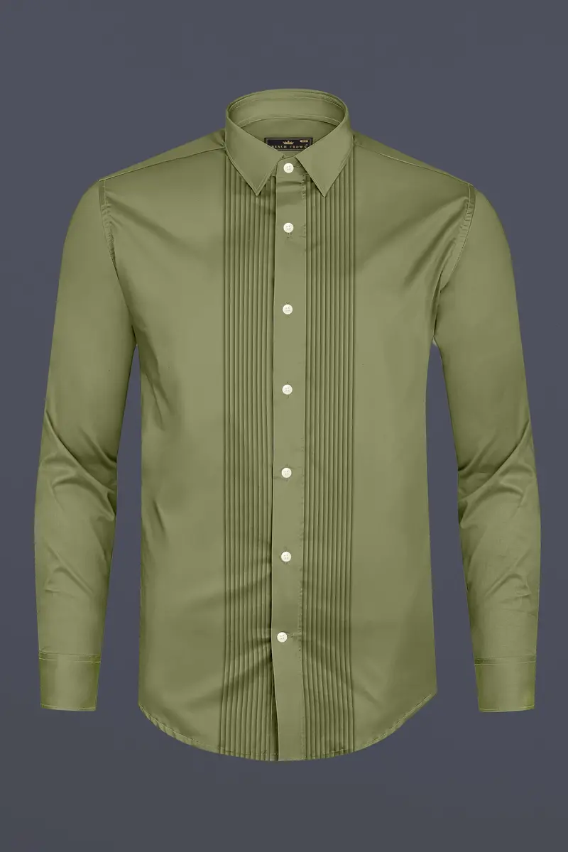 Olvoro-Flex Smoke Green Subtle Sheen Super Soft Premium Cotton Tuxedo Dress Shirt 6