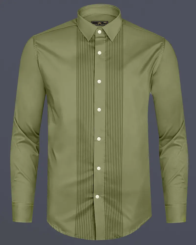 Olvoro-Flex Smoke Green Subtle Sheen Super Soft Premium Cotton Tuxedo Dress Shirt 8