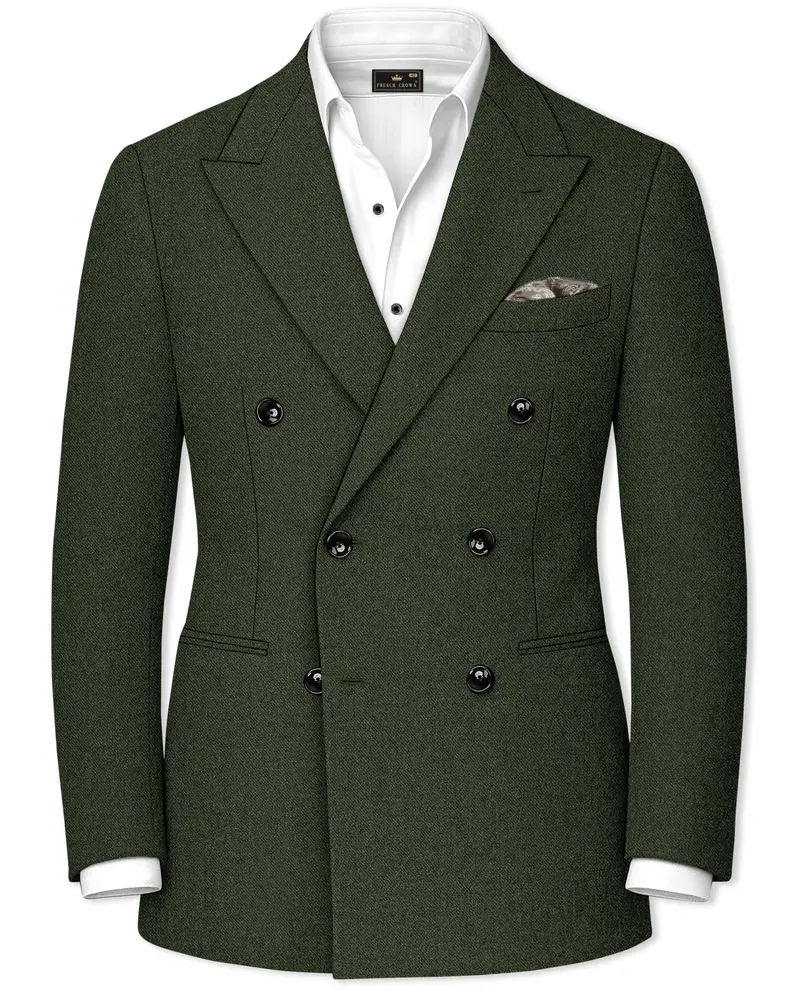 Olvoro-Rifle Green Textured Tweed Double Breasted Blazer 1