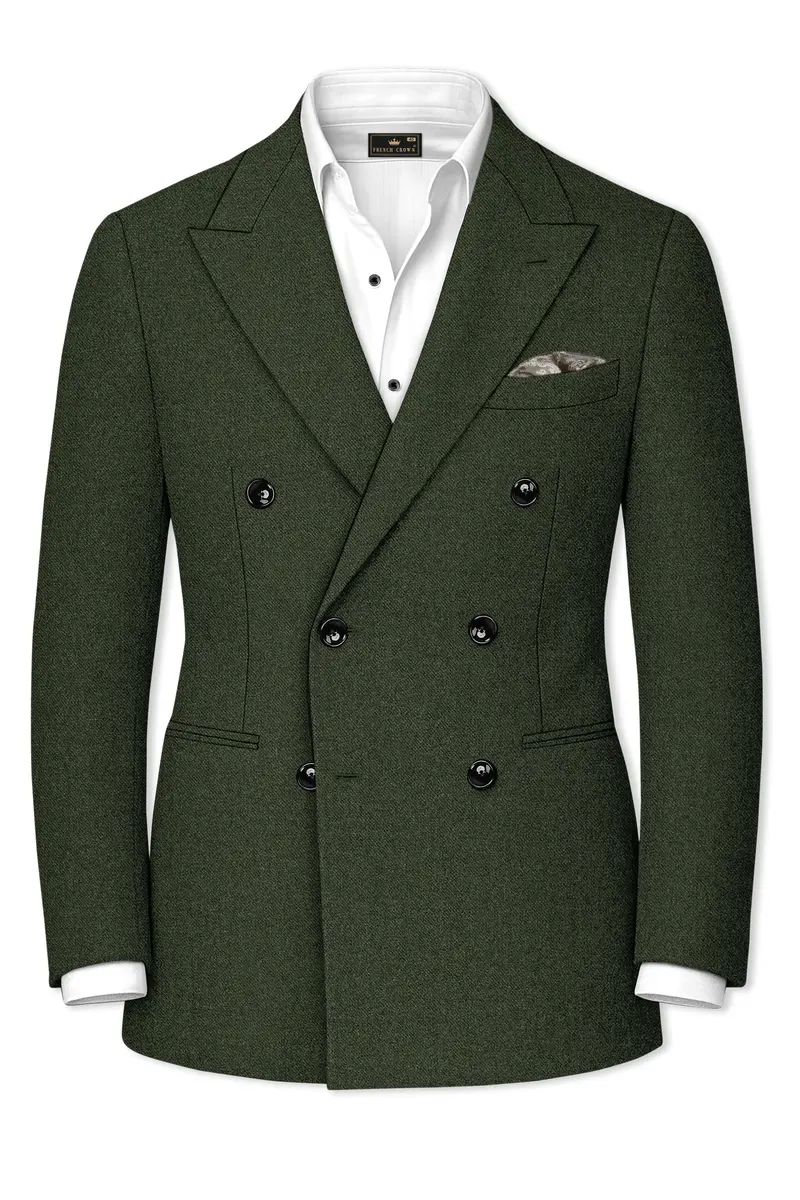 Olvoro-Rifle Green Textured Tweed Double Breasted Blazer 2