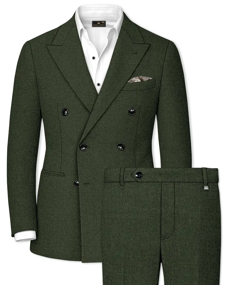 Olvoro-Rifle Green Textured Tweed Double Breasted Suit 1