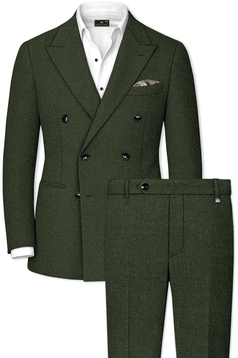Olvoro-Rifle Green Textured Tweed Double Breasted Suit 2