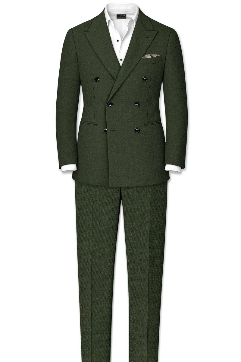 Olvoro-Rifle Green Textured Tweed Double Breasted Suit 4
