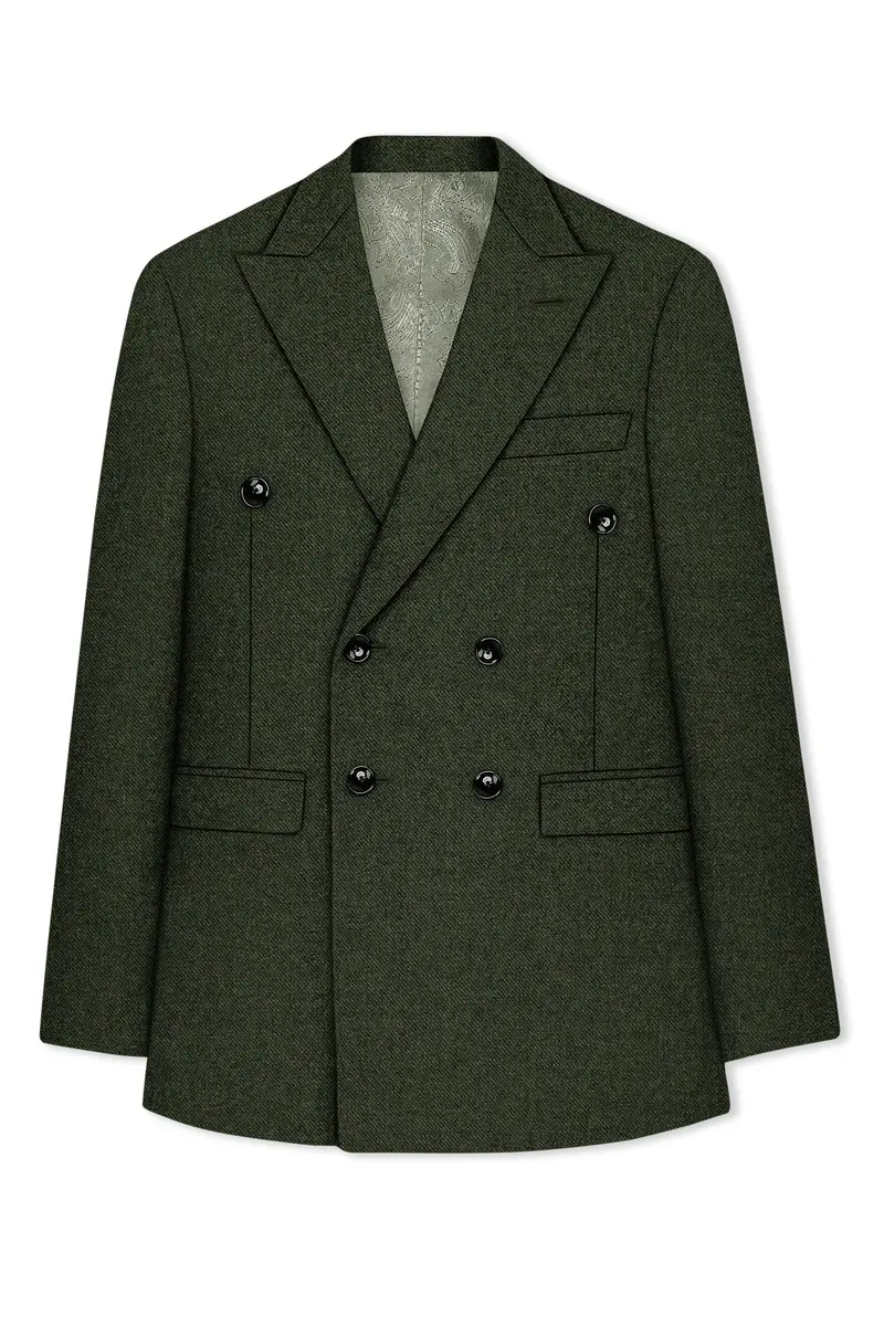 Olvoro-Rifle Green Textured Tweed Double Breasted Suit 8