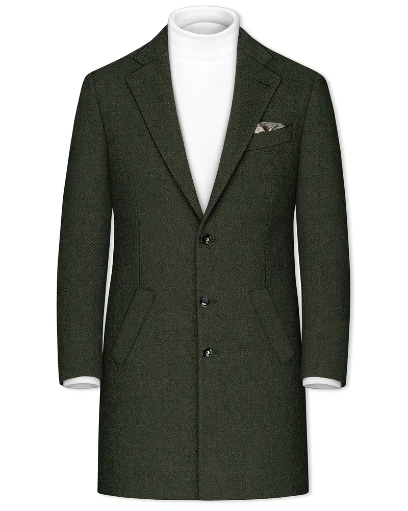 Olvoro-Rifle Green Textured Tweed Single Breasted Overcoat 1