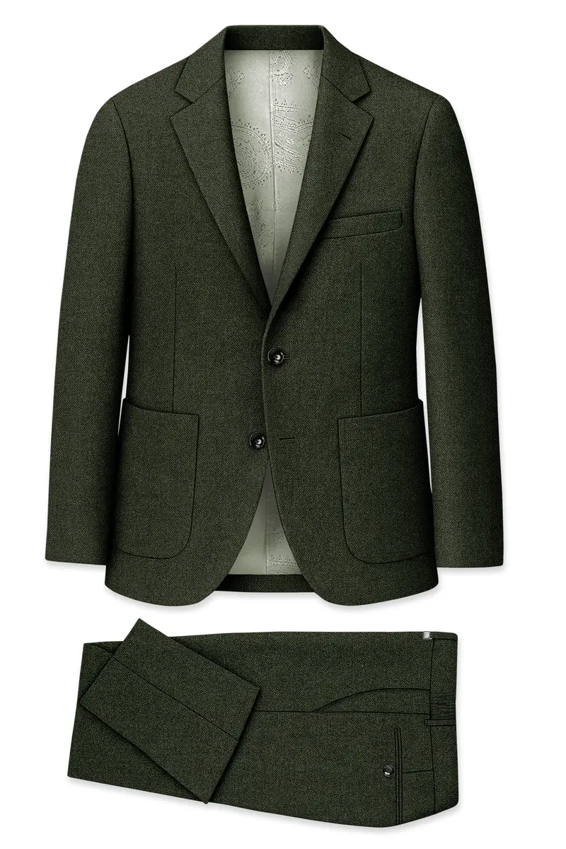 Olvoro-Rifle Green Textured Tweed Single Breasted Sports Suit 11