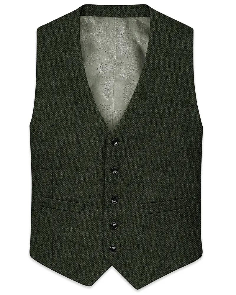 Olvoro-Rifle Green Textured Tweed Waistcoat 1