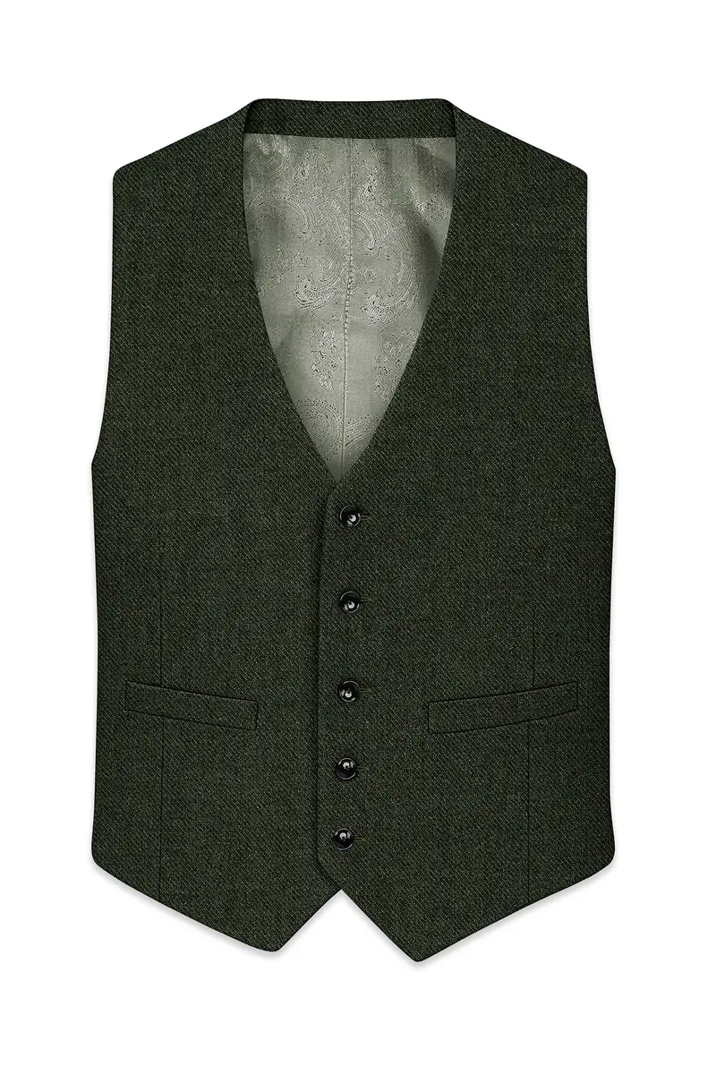 Olvoro-Rifle Green Textured Tweed Waistcoat 2