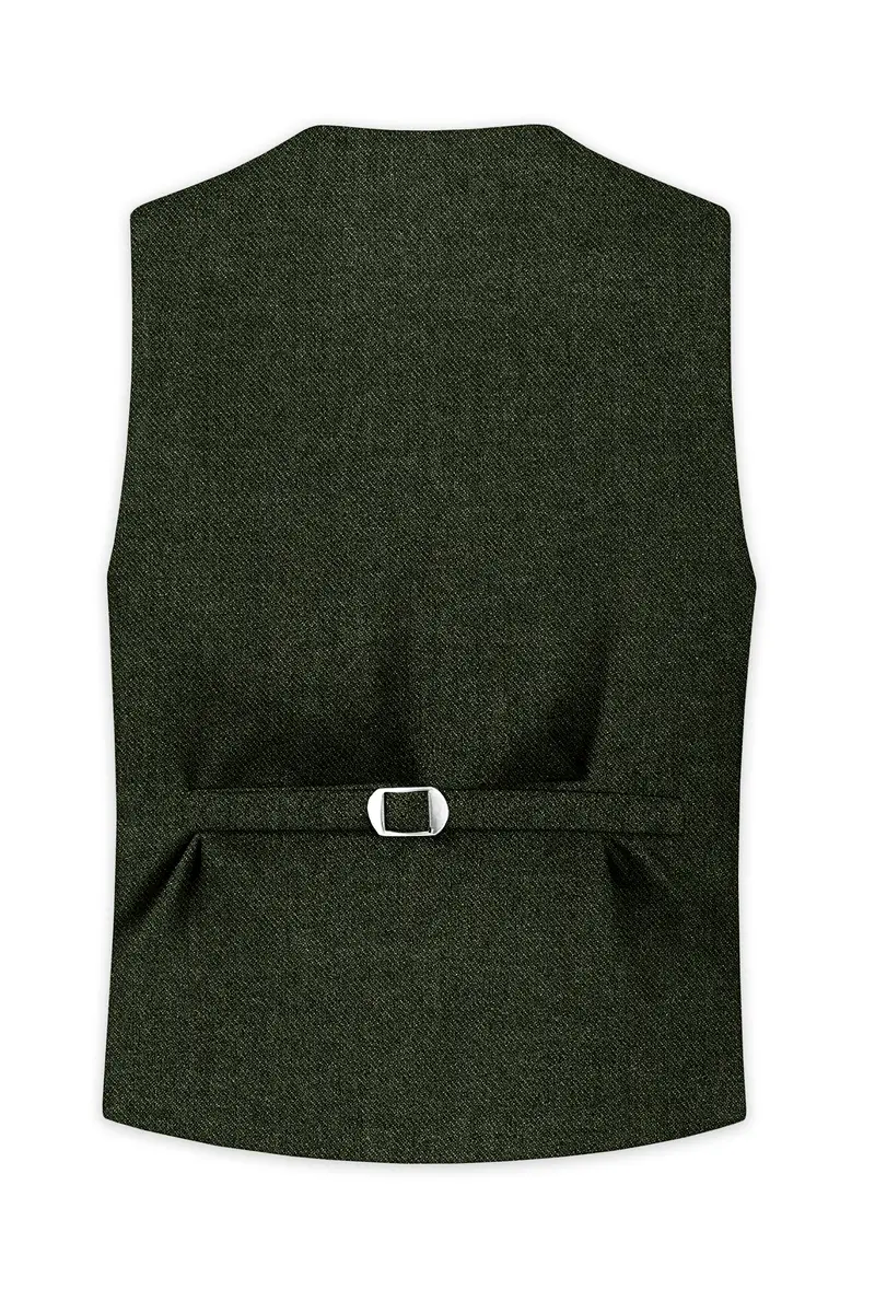 Olvoro-Rifle Green Textured Tweed Waistcoat 4
