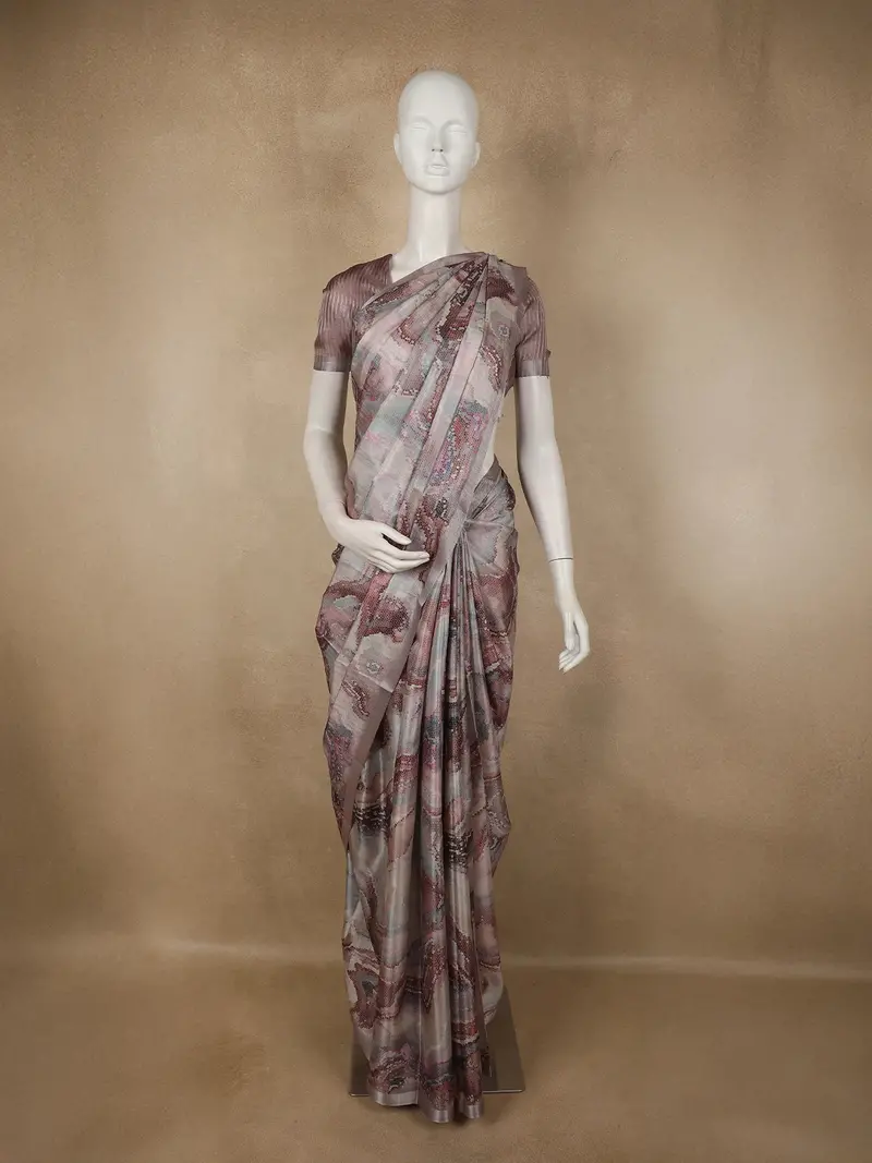 Onion Pink Abstract Printed Design Semi Tussar Fancy Saree 1