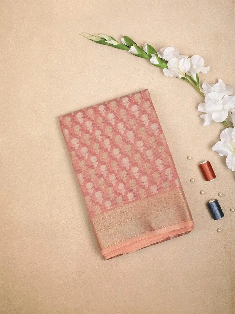 Onion Pink Art Silk Saree With Geometric Floral Design On The Body With Designed Border 1