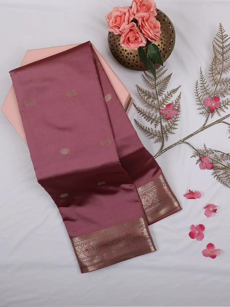 Onion Pink Butta Woven Design Soft Silk Saree 1