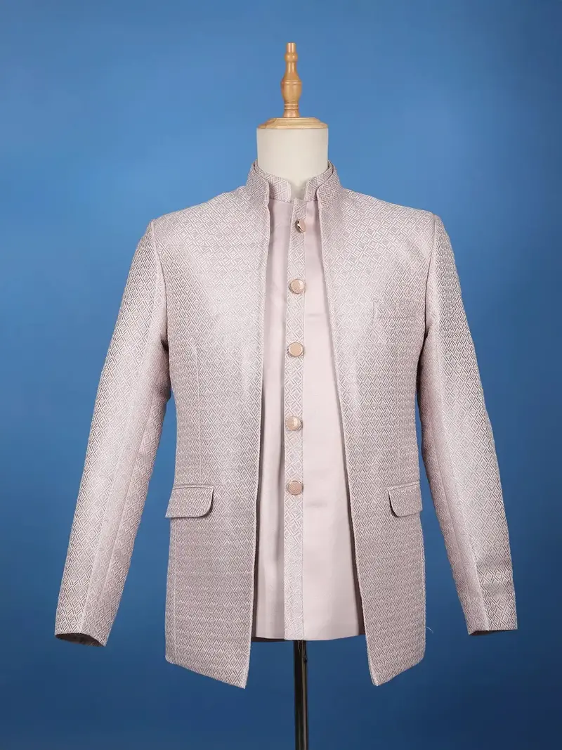 Onion Pink Diamond Design Cotton Men's Suit 1