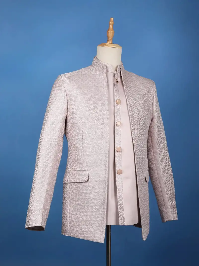 Onion Pink Diamond Design Cotton Men's Suit 3