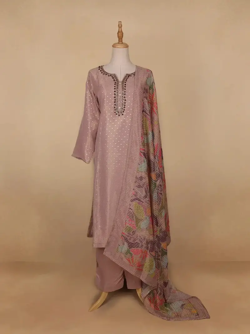 Onion Pink Dotted Design Tissue Silk Salwar Suit 1